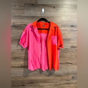Red and Pink Button Up Shirt